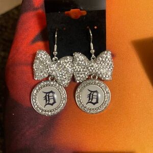 Silver Bow Dangle Earrings with Monogram